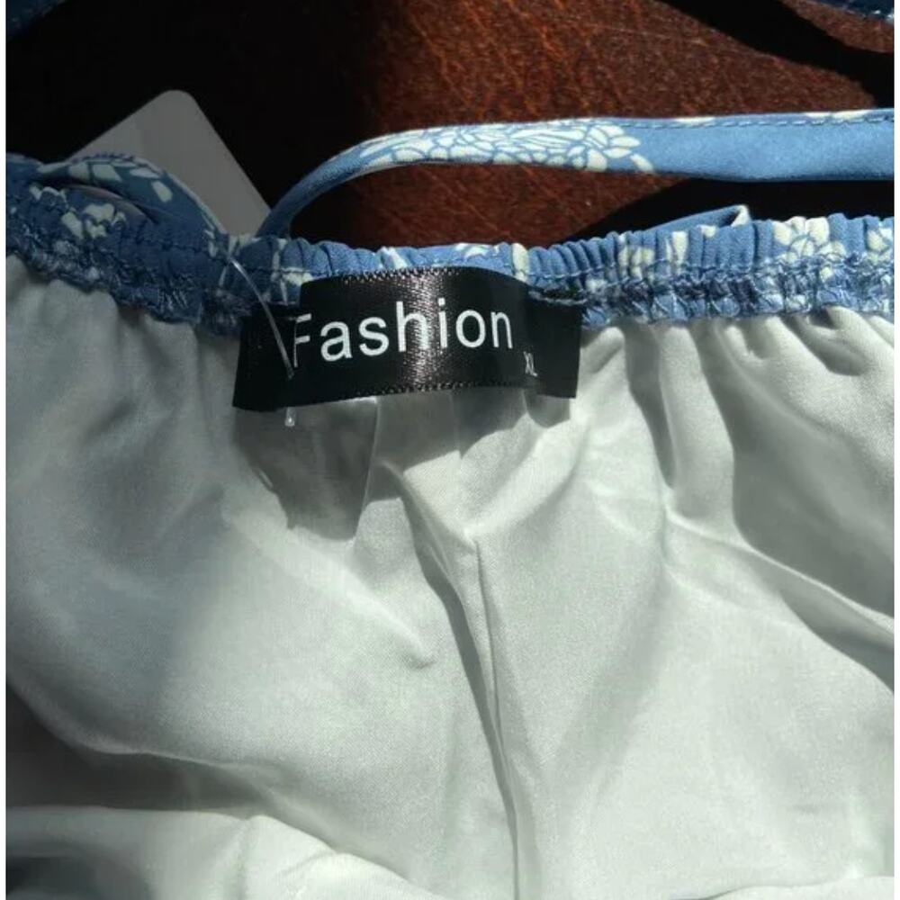 NWT Blue White Floral Spaghetti Strap Flowy Wide Leg Pantsuit Jumper Jumpsuit XL - Picture 14 of 16